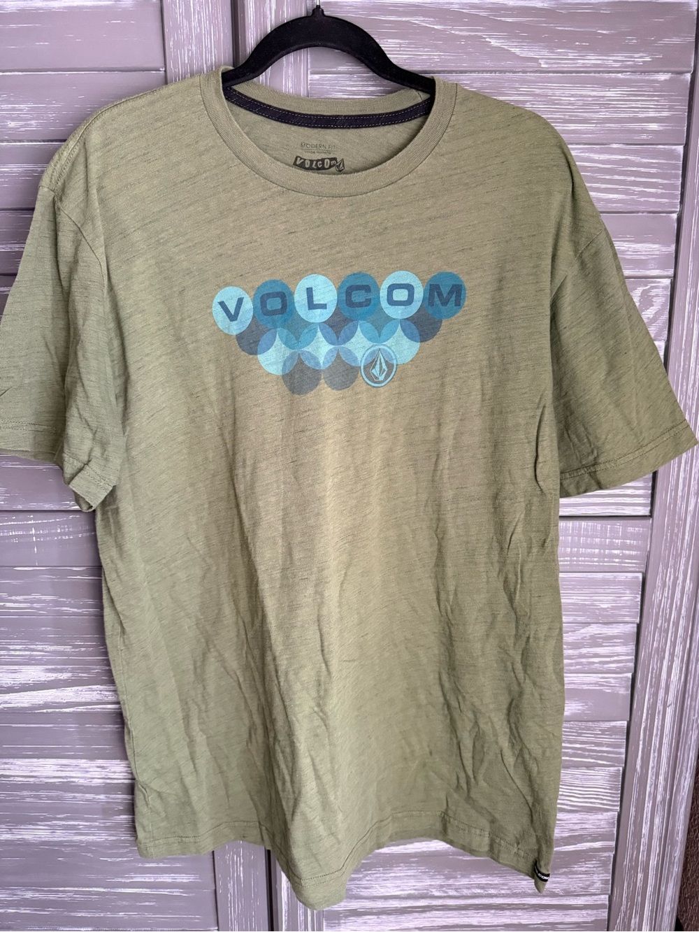 Volcom Olive Green Short-Sleeve Graphic Tee with Blue Logo